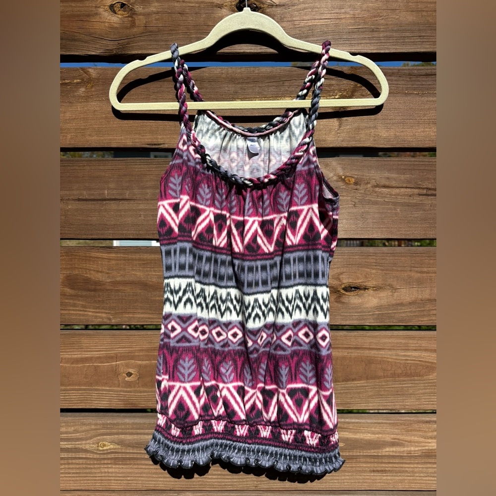 Vintage Early 2000s Y2K Geometric Tank Top Scrunch Bottom Twisted Strap